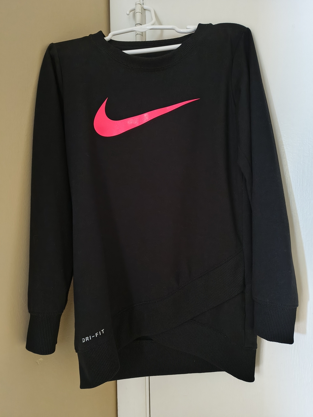 Nike Black Crewneck Sweater with Bright Pink Swoosh